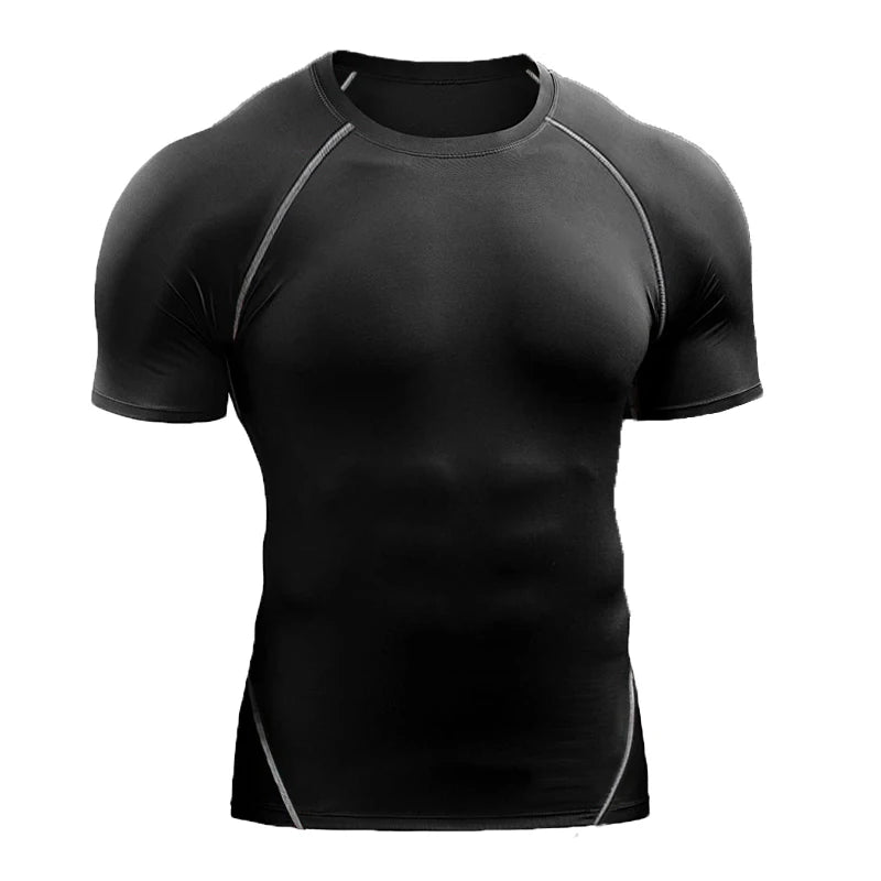 Men Summer Compression Shirt Elastic Quick Dry Gym Workout Tee