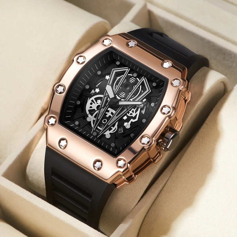 Men's Square Quartz Sport Watch Silicone Material Luminous Waterproof Style