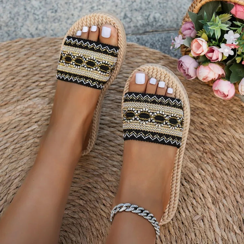 Countrysizemap Bohemian Slippers Tassel Material Large Size Beach Slides