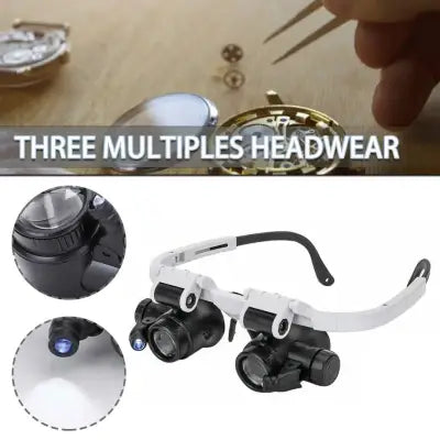 LED Watch Repair Magnifier with Adjustable Head-Mounted Magnifying Glasses - Black and White