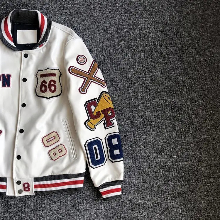 Men’s Winter Baseball Jacket in Retro Trend Leather with Embroidery