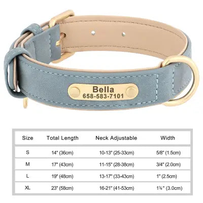 Personalized Dog Collar in Engraved PU Leather with ID Tag - 131-1 Blue / S