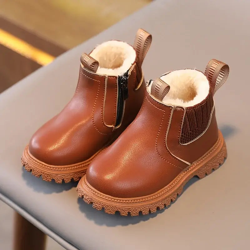 Autumn Winter Baby Kids Short Boots in Warm PU Leather