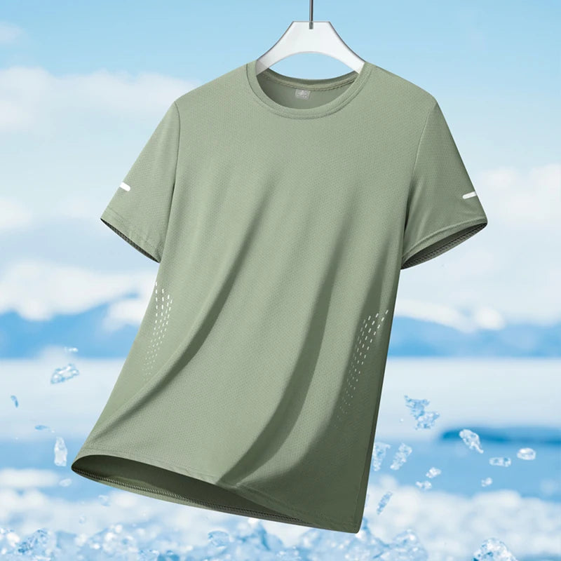 Men's Ice Silk Running T-shirt 5XL Breathable Quick Dry Sports Top