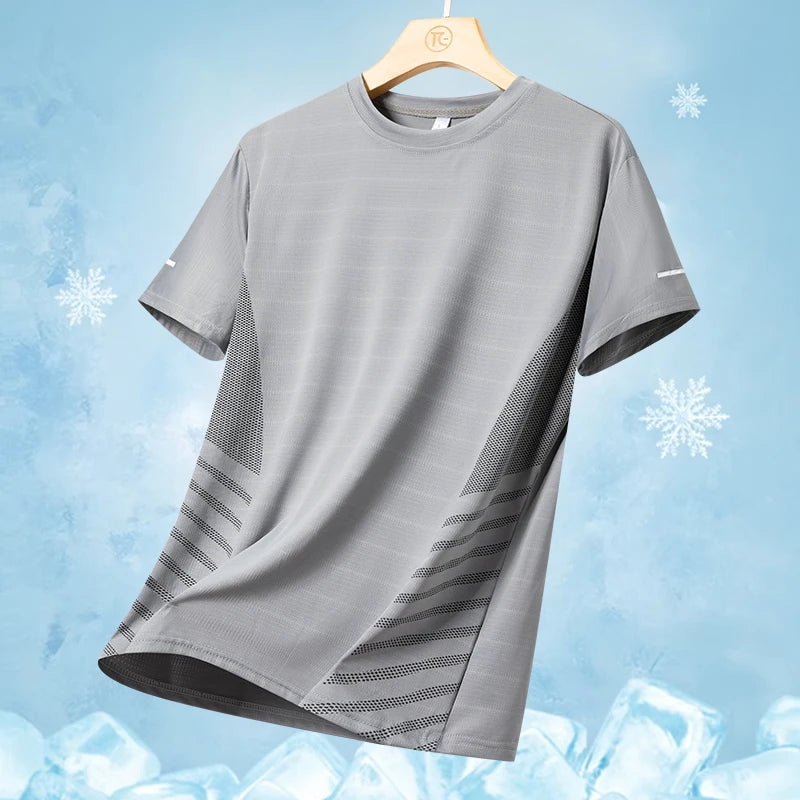 Men's Ice Silk Running T-shirt 5XL Breathable Quick Dry Sports Top
