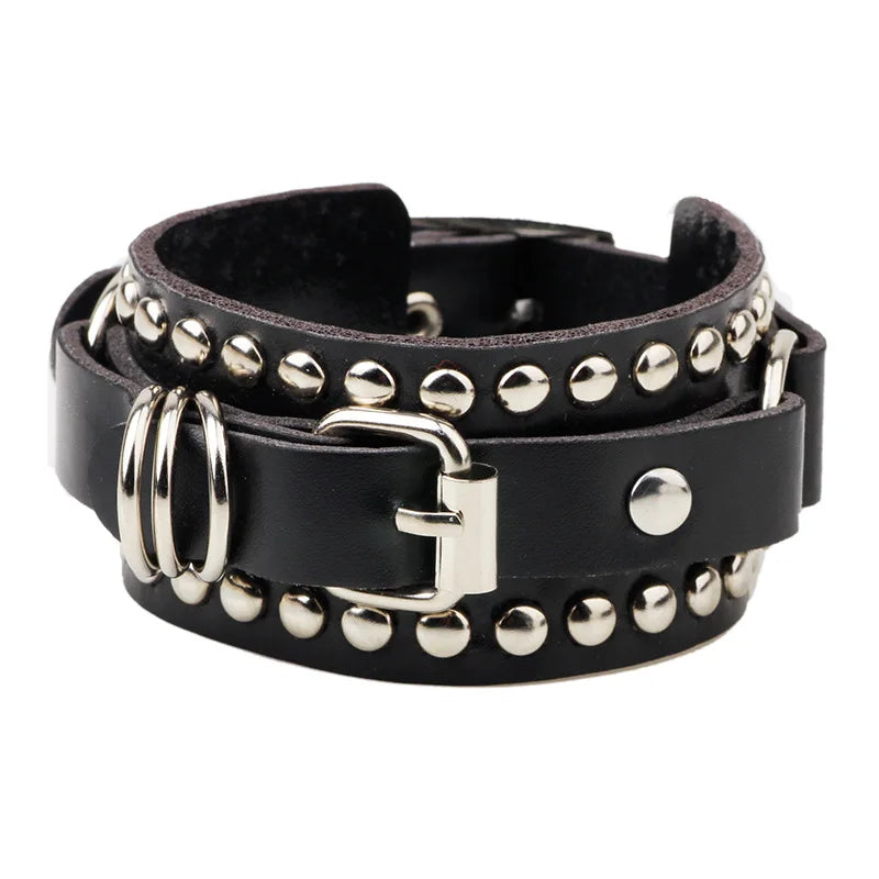 Gothic Spike Studded Leather Bracelets Black Punk Rock Jewelry