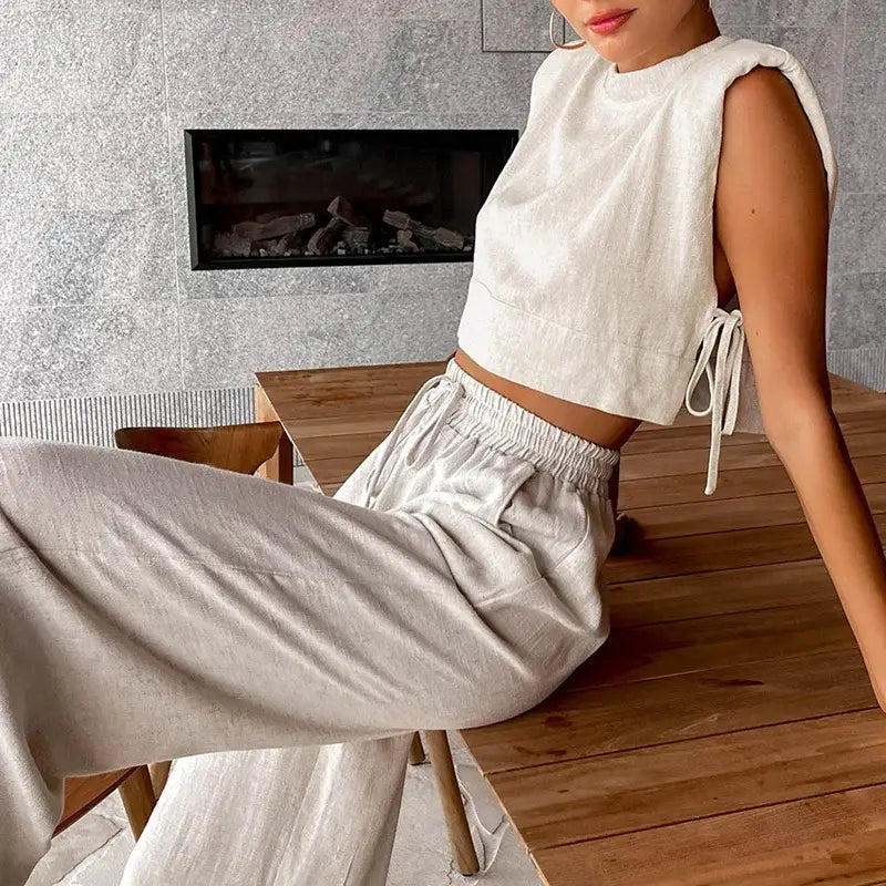 Women’s Linen Pant Set - Chic Holiday Outfit for Effortless Style