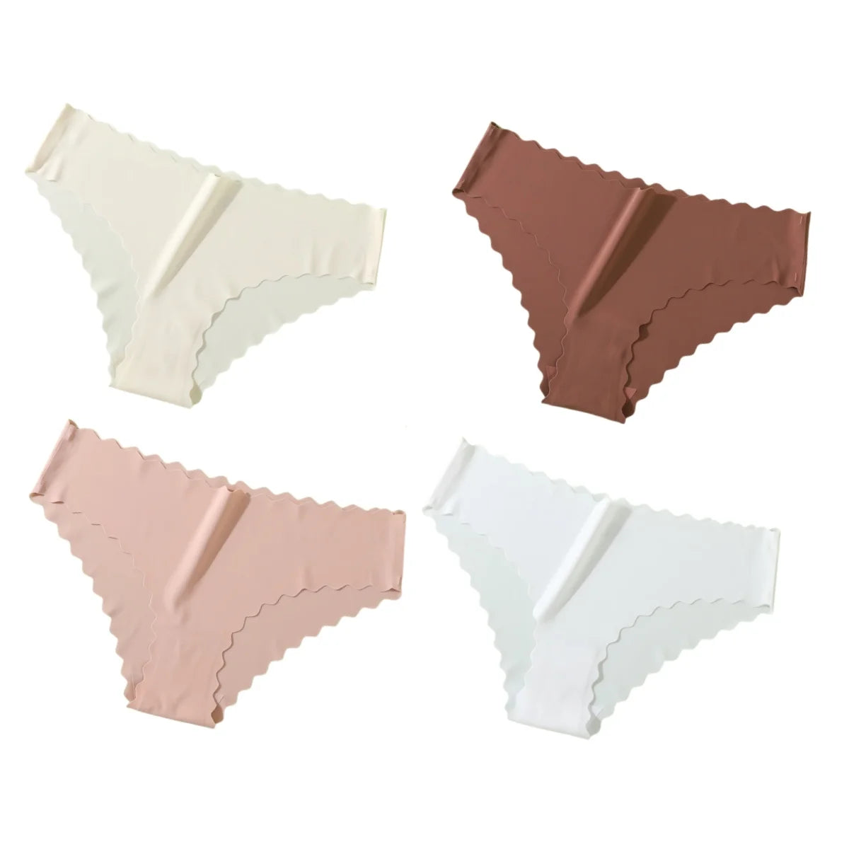 Seamless Panties 4Pcs Ice Silk XS-XL Set Scalloped Edge No Show Lingerie