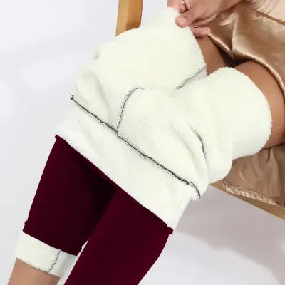 Winter Velvet Stretch Leggings for Women High Waist and Casual Wear - WineRed / S