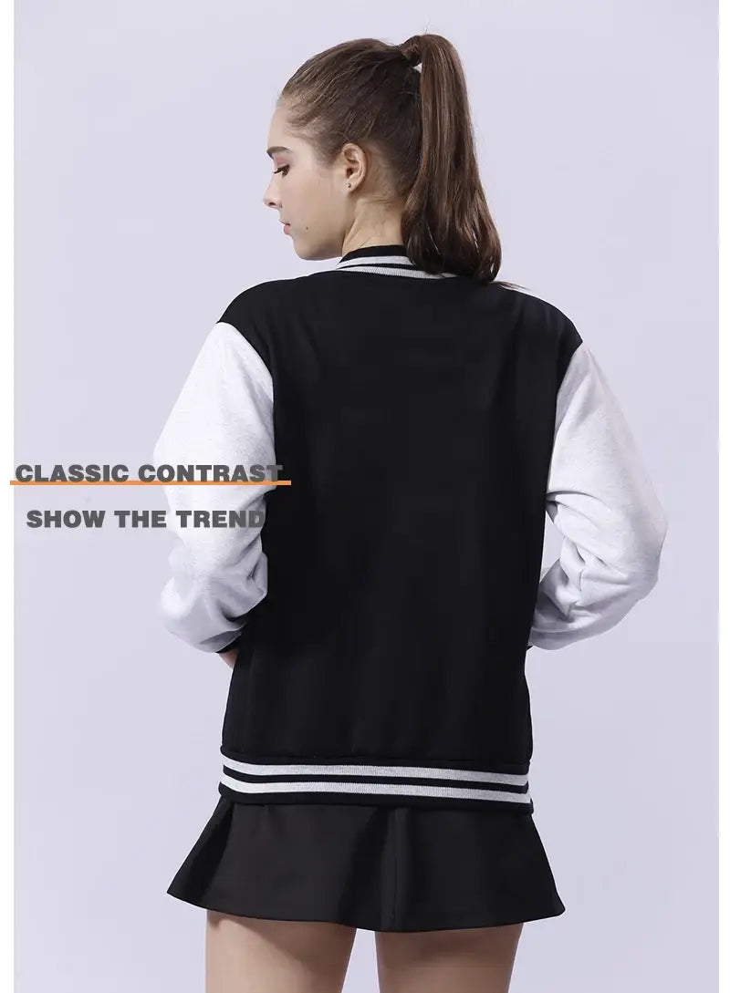 Black and White Oversized Jacket for Men’s Baseball Street Style