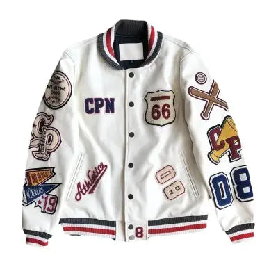 Men’s Winter Baseball Jacket in Retro Trend Leather with Embroidery