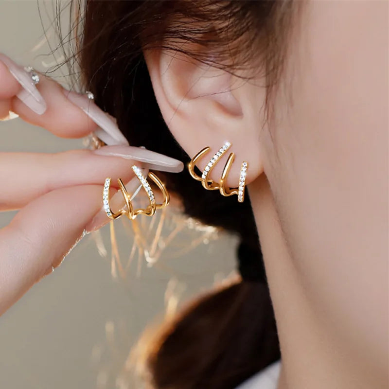 Gold Color Stud Earrings Retro Multi Circle Metal Korean Fashion Jewelry