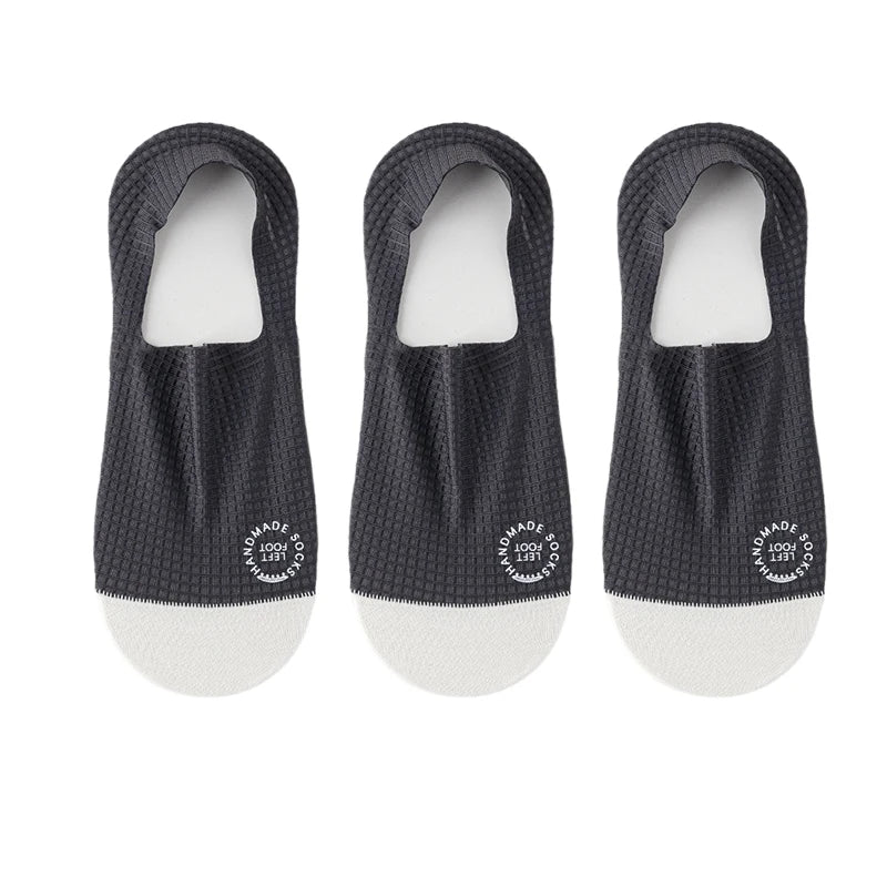 Men Low Cut Waffle Pattern Mesh Socks 3 Pair Pack - dark grey / EU 37-44