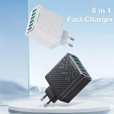 USLION 6-in-1 USB Charger QC3.0 with Fast Charge Protocols