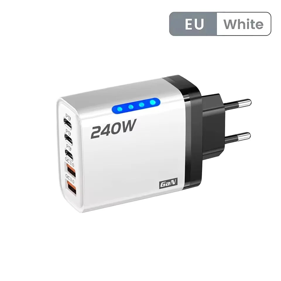 240W GaN USB C Charger 5 in 1 Adapter for Fast Charging Multi Devices