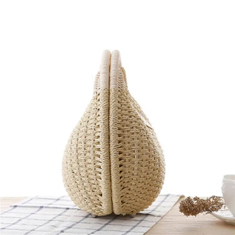 Holiday Shell Handbag Woven Beach Bag Cute Rattan Round Tote for Women