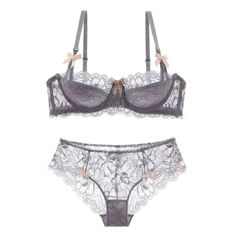 French Romantic Lace Bra Style Mold Cup Slim Push Up Underwear Set