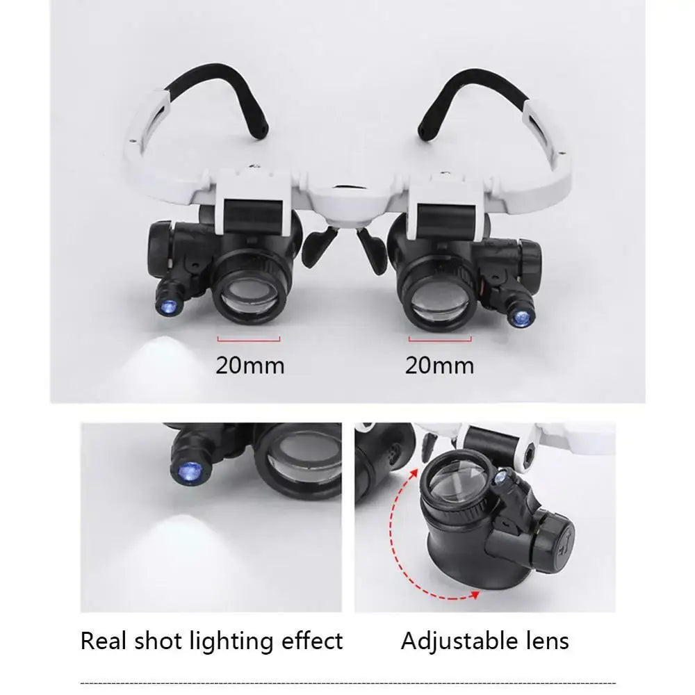 LED Watch Repair Magnifier with Adjustable Head-Mounted Magnifying Glasses