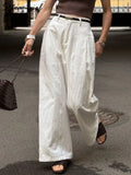 Cotton Linen Wide Leg Suit Pants High Waist Formal Trousers