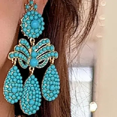 Draweye Turquoise Earrings in Vintage Tassel Elegant Beach Style - Picture Color