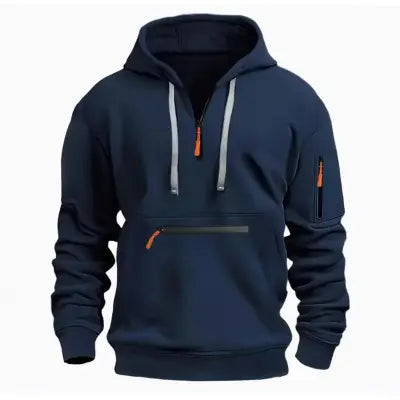 Men’s Hooded Zipper Hoodie for Casual Autumn Winter Streetwear - Navy blue / CHINA / M