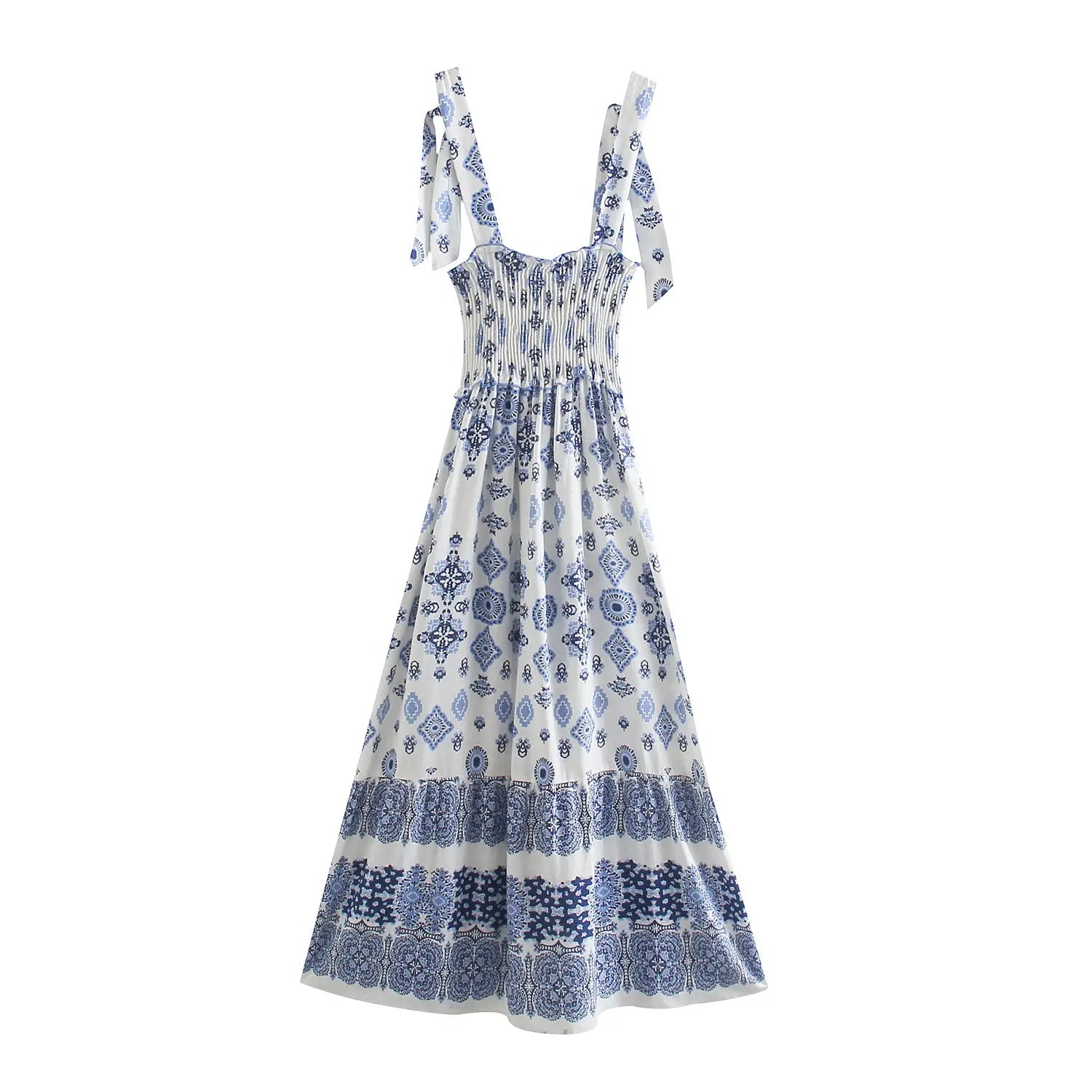 Paisley Dress – Elegant Blue Spaghetti Strap Summer Dress