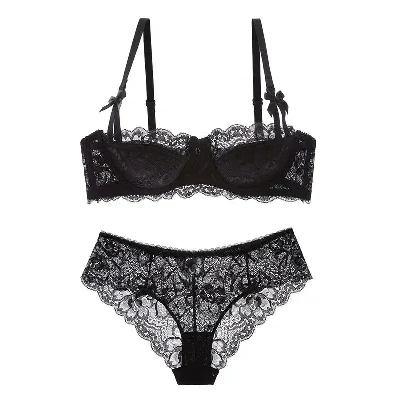 French Romantic Lace Bra Style Mold Cup Slim Push Up Underwear Set