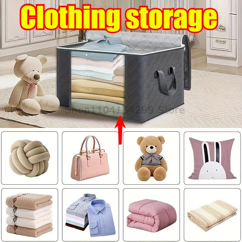 Clothes Storage Bag Foldable 3 Layer Fabric Sturdy Closet Organizer