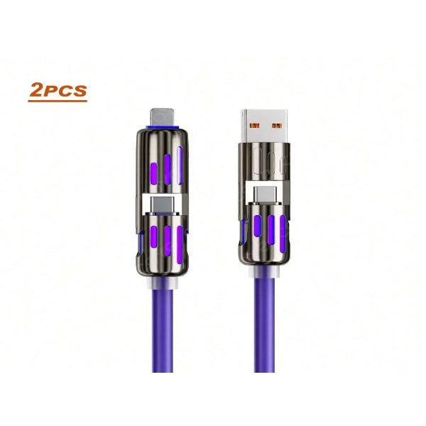 Two metallic USB cables with purple accents on a white background, labeled '2PCS'.