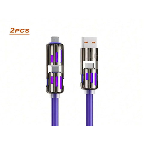 Two metallic USB cables with purple accents on a white background, labeled '2PCS'.