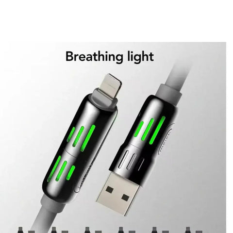 USB cable with breathing light feature on a white background