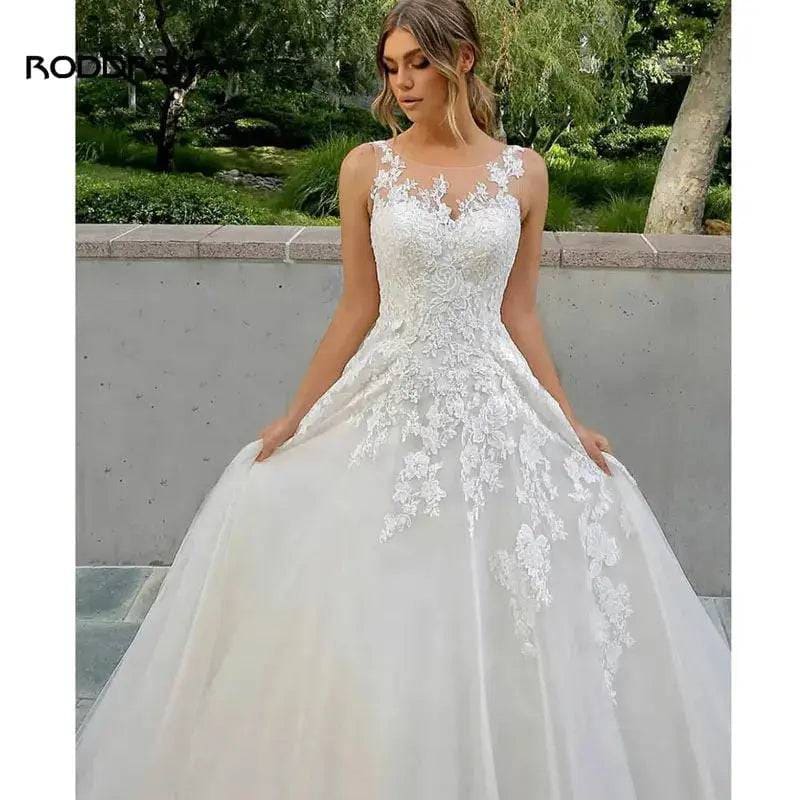 A-Line Wedding Dress – Elegant Boho Lace Bridal Gown with Illusion Back - Ivory / 4