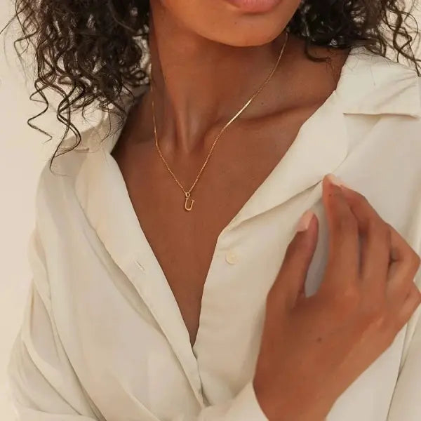Initial Necklace 18K Gold Plated Stainless Steel Pendant - U / 45cm