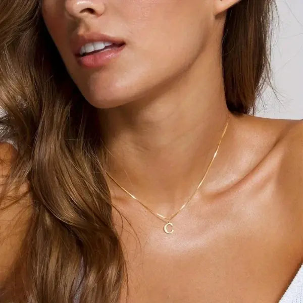Initial Necklace 18K Gold Plated Stainless Steel Pendant - C / 45cm