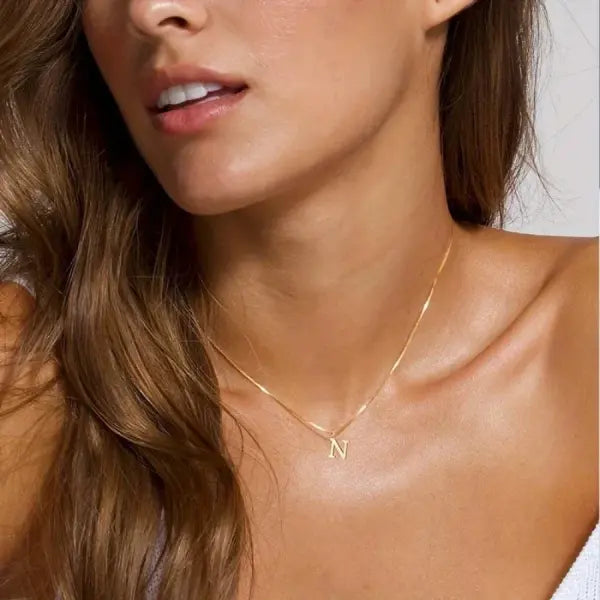 Initial Necklace 18K Gold Plated Stainless Steel Pendant - N / 45cm