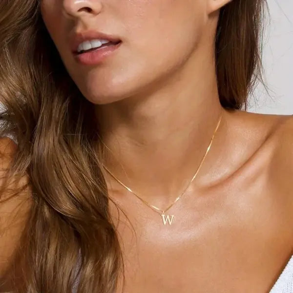 Initial Necklace 18K Gold Plated Stainless Steel Pendant - W / 45cm