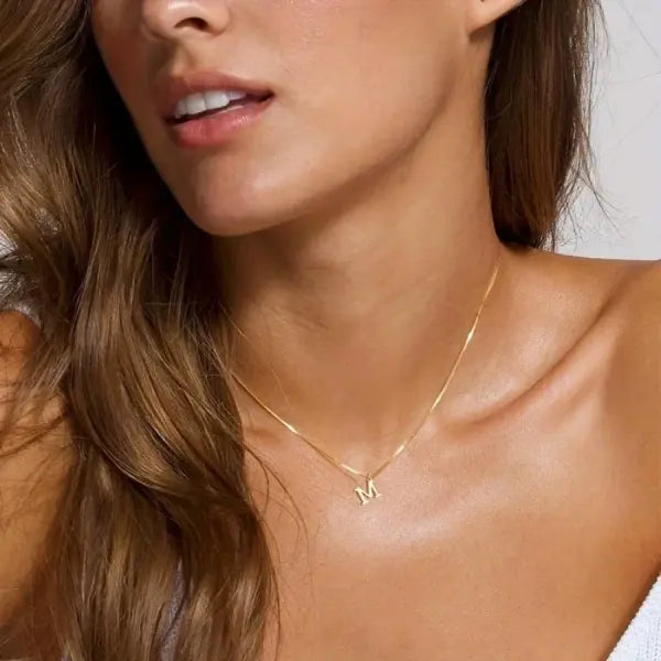 Initial Necklace 18K Gold Plated Stainless Steel Pendant - M / 45cm
