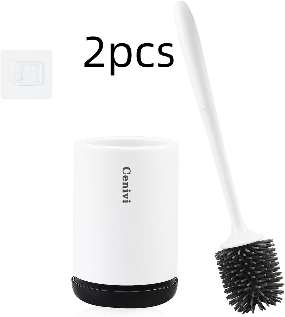 Non-stick Hair Soft Plastic Brush Head Toilet - Black Wall mounted2pcs