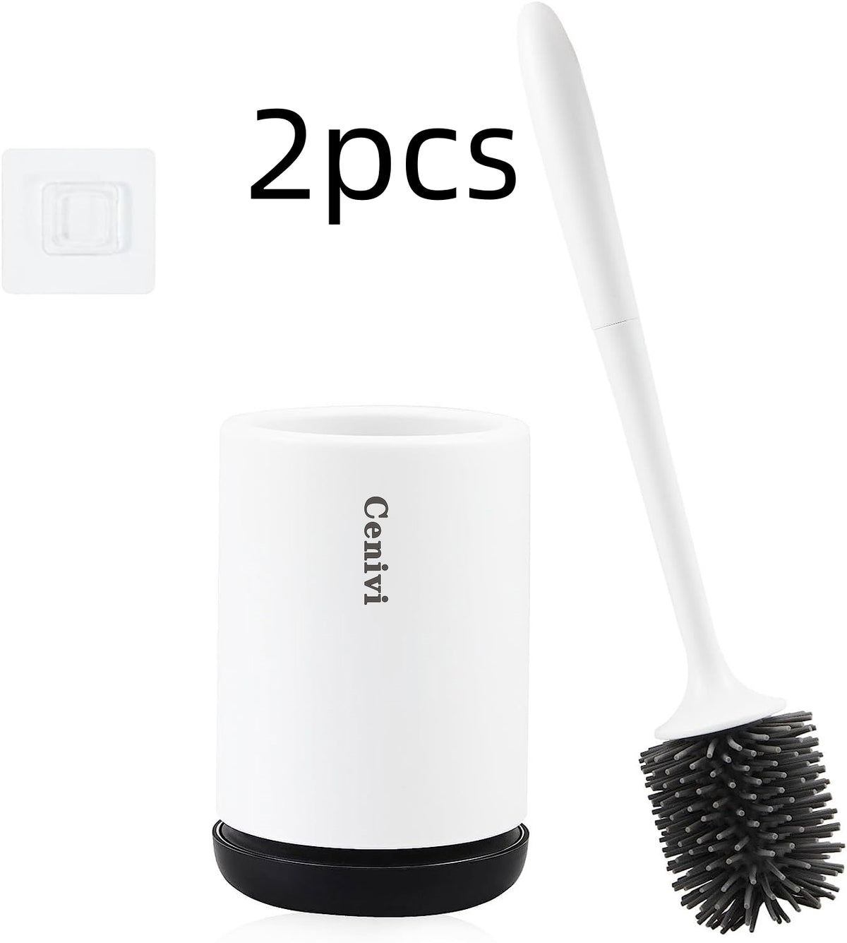 Non-stick Hair Soft Plastic Brush Head Toilet - Black Wall mounted2pcs