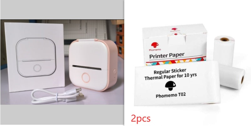 Phomemo T02 Portable Bluetooth Thermal Label Printer - Pink set5 / USB