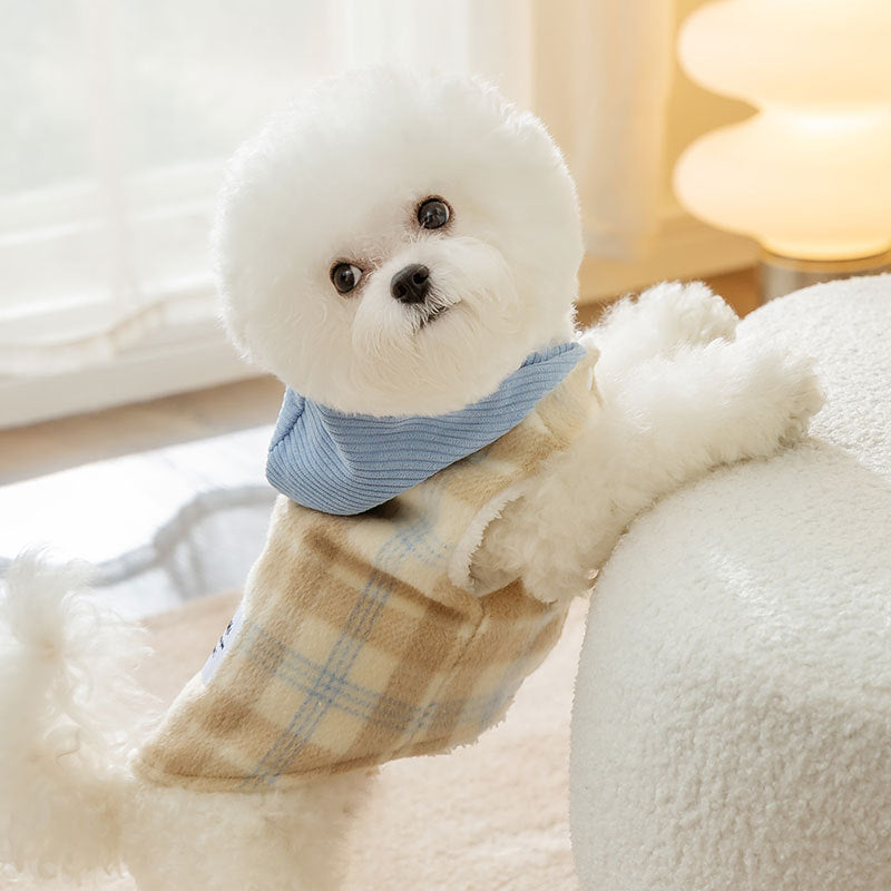 Chessboard Grid Hooded Traction Vest Autumn And Winter Pet - Hair Remover