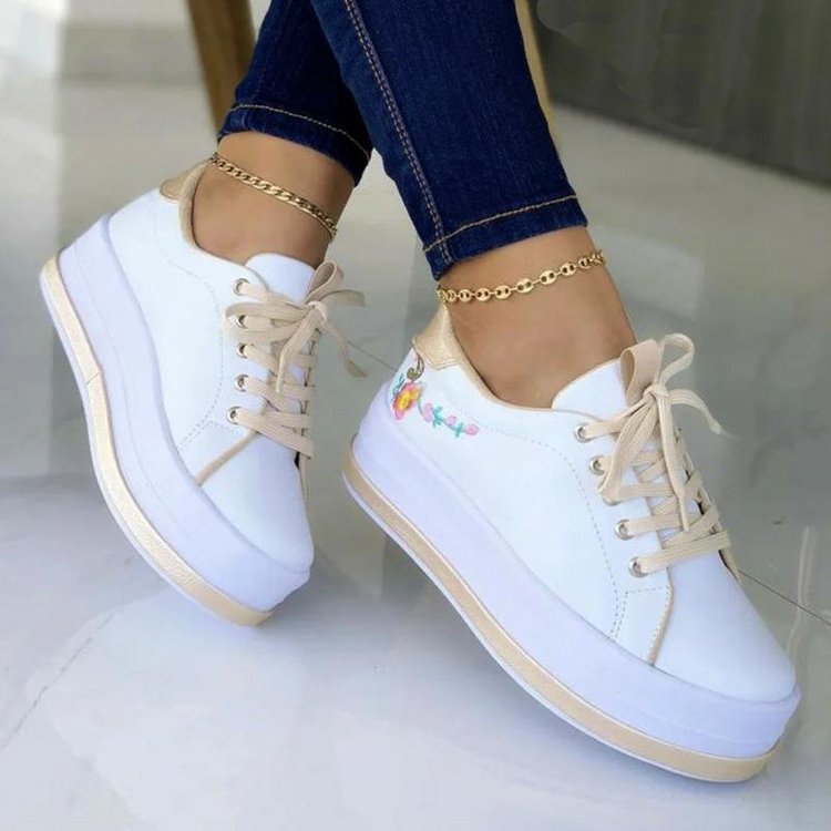 Unisex Round Toe PU Material Sneakers with Medium Heel