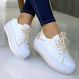 Unisex Round Toe PU Material Sneakers with Medium Heel