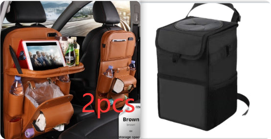 PU Leather Car Storage Hanging Bag with Tissue Box and Tray - Set5