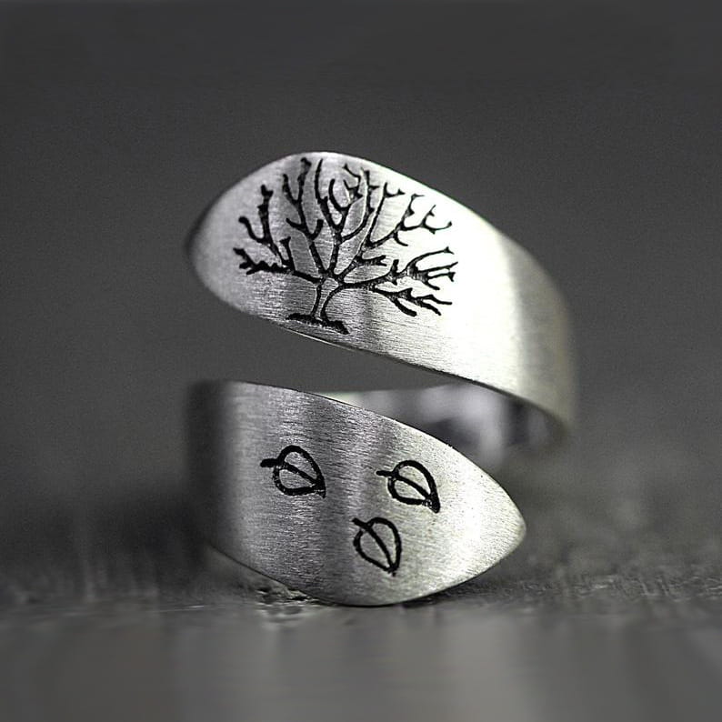 Retro Brushed Craftsmanship Three-leaf Tree Of Life Ring