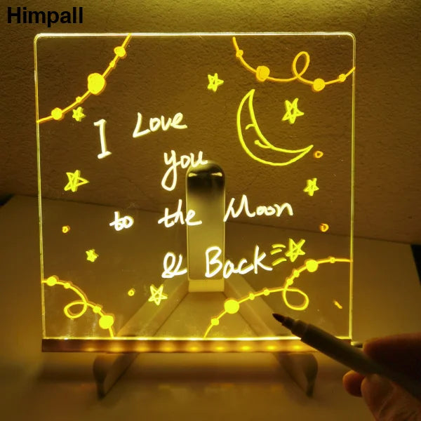 Acrylic DIY Note Board LED Night Light with 7 Pens for Creative