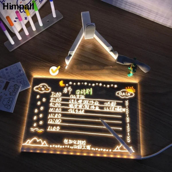 Acrylic DIY Note Board LED Night Light with 7 Pens for Creative