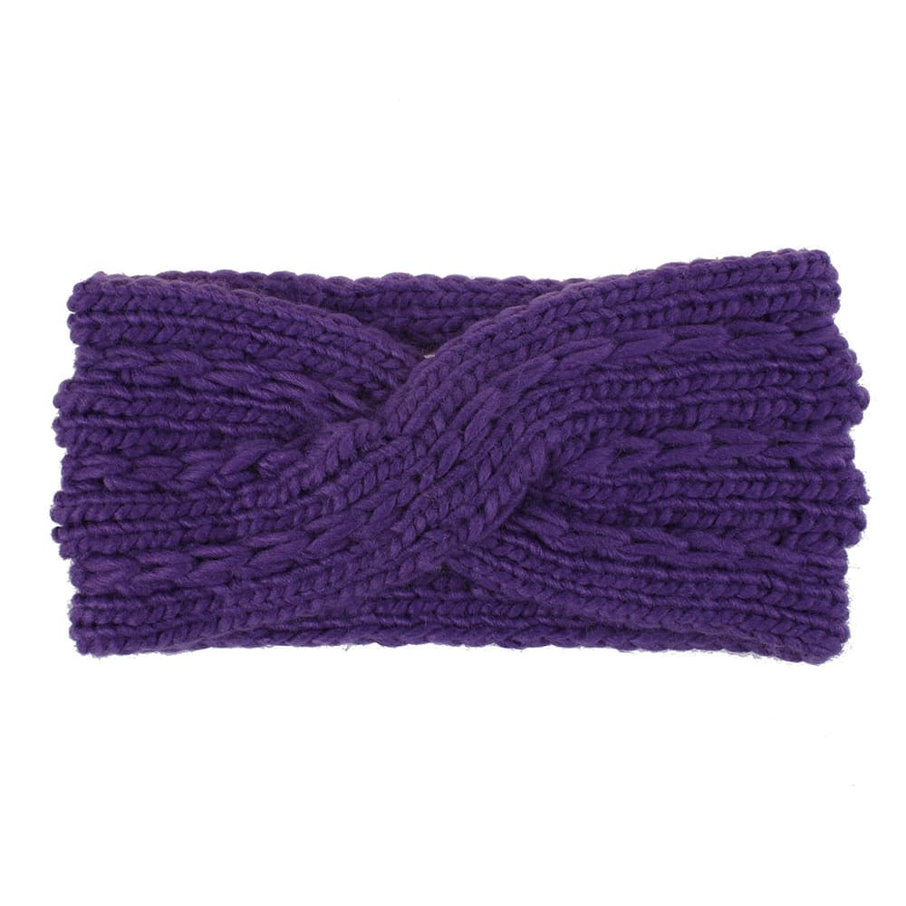 Acrylic Thick Wool Knitted Headband Diagonally Crossed Hair Accessories For Women - Dark Purple