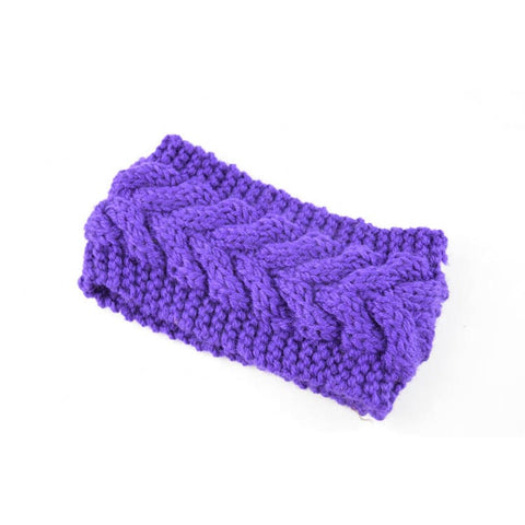 Acrylic Thick Wool Knitted Headband Diagonally Crossed Hair Accessories For Women - Purple