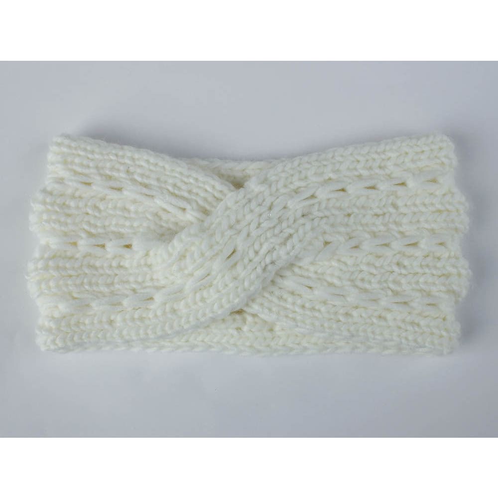 Acrylic Thick Wool Knitted Headband Diagonally Crossed Hair Accessories For Women - White